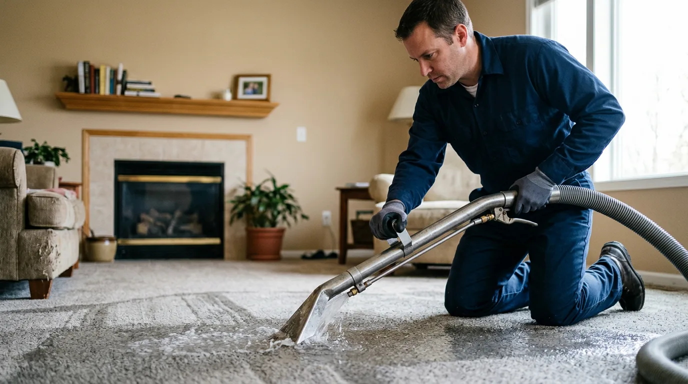 Water damage restoration technician working near Long Grove, IA